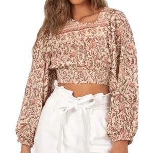 Cleobella Lydia Zinnia Boho Chic Cropped Peasant Organic Cotton Blouse Small